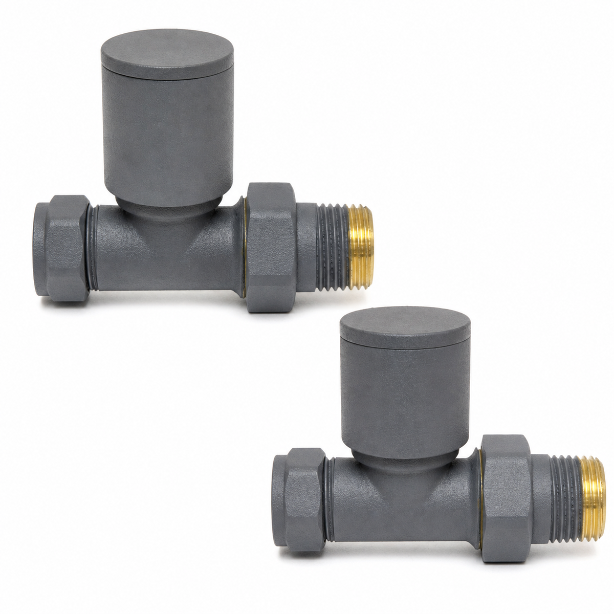 Modern Manual Radiator Valves 15mm (Pair) – Textured Grey – Straight