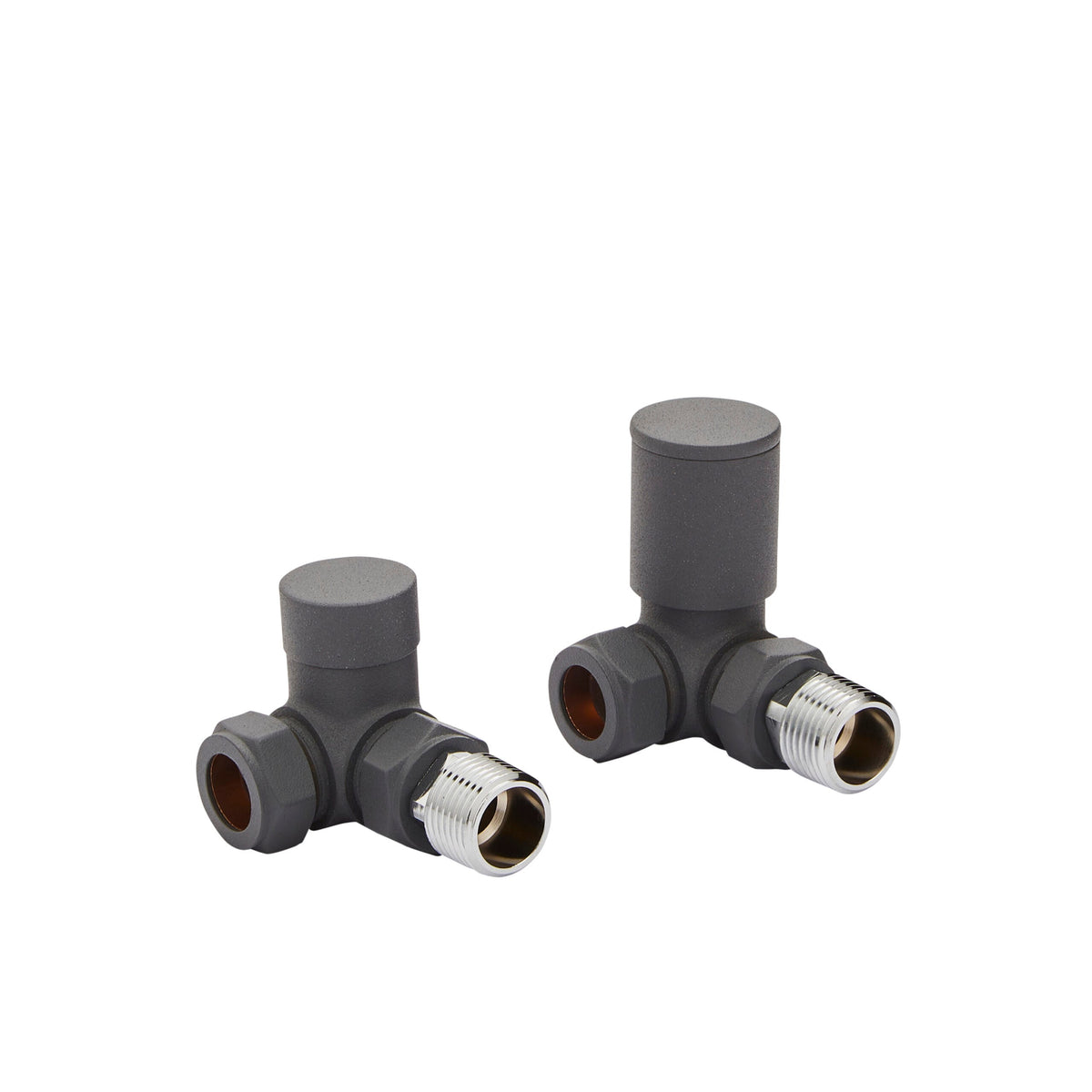 Modern Manual Radiator Valves 15mm (Pair) – Textured Grey – Corner