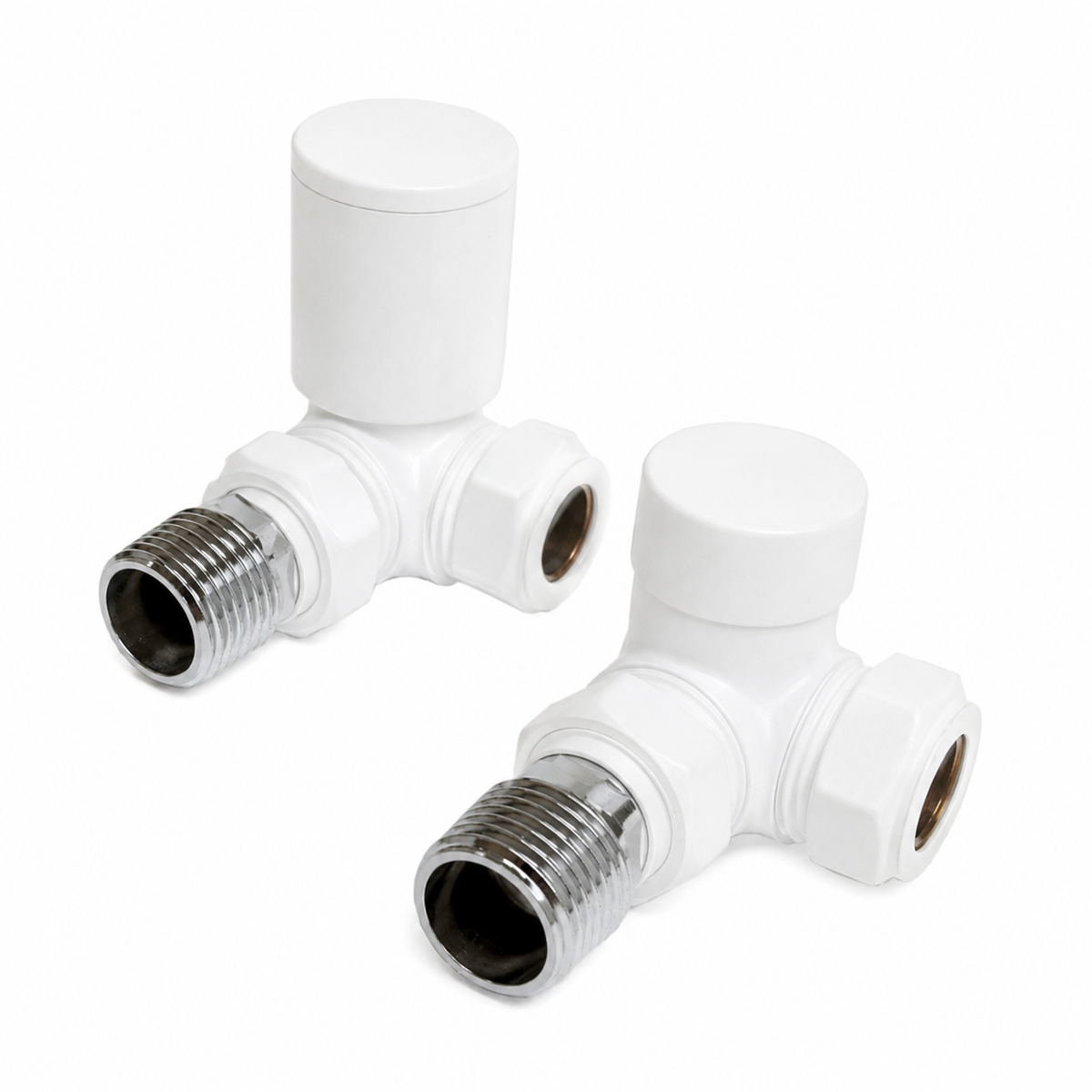Modern Manual Radiator Valves 15mm (Pair) – White – Corner
