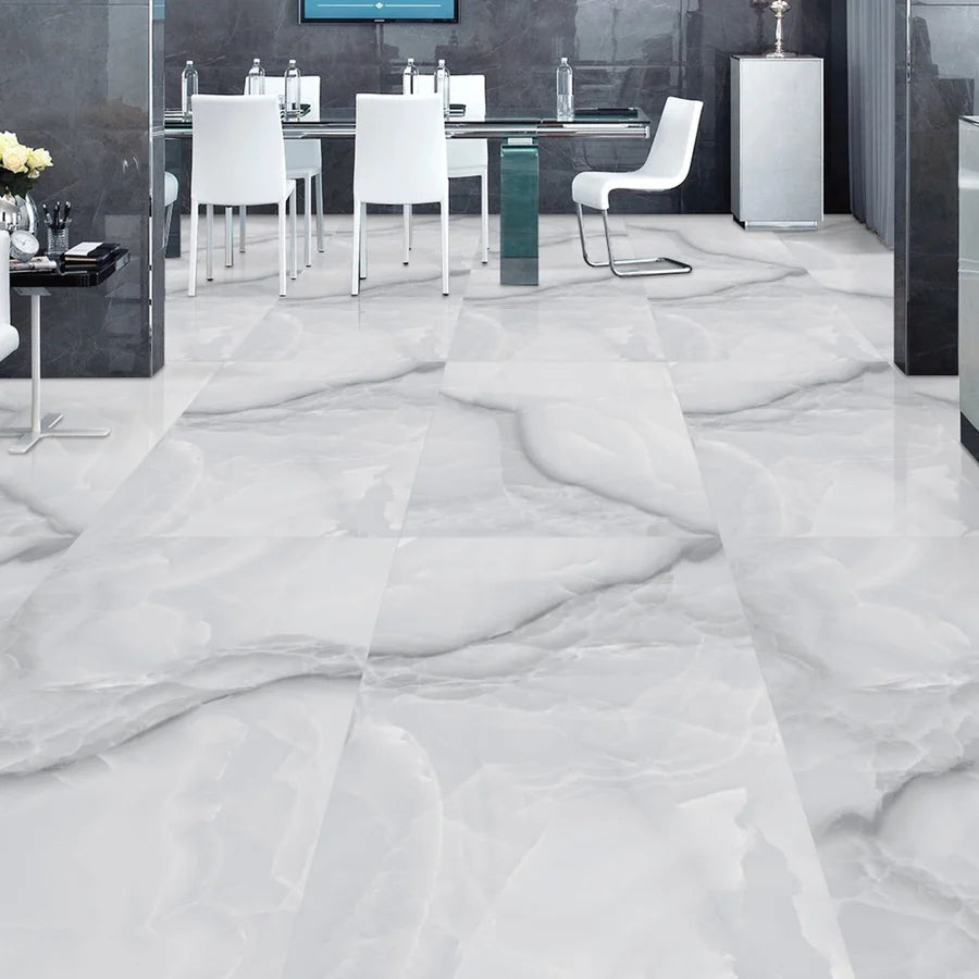 Pallet Deal: 60 Tiles (43 sq.m) - Pearl Silver Grey Gloss Porcelain 60x120cm for Kitchen & Bathroom Tiles
