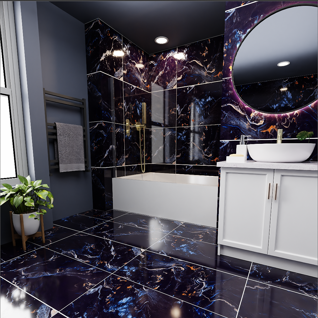 Blue Milkyway Marble Effect Polished Porcelain Tile 60x120cm