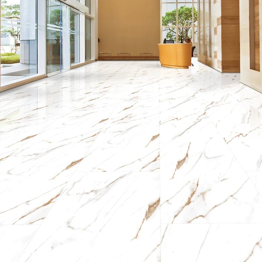 Munich Brown Marble Effect 60x120cm Polished Porcelain Wall and Floor Tile - TILES Paradise
