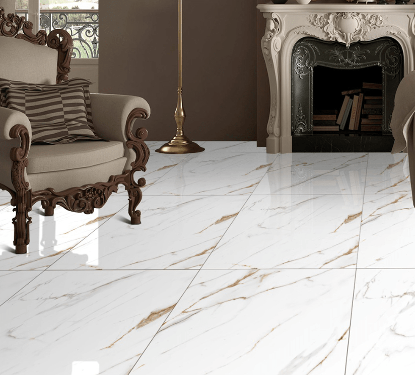 Munich Brown Marble Effect 60x120cm Polished Porcelain Wall and Floor Tile - TILES Paradise