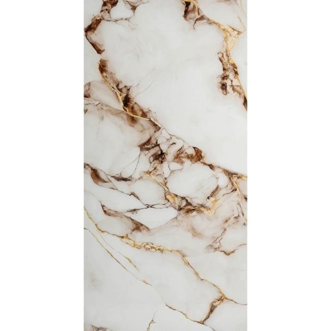 Napoli Gold & White Marble Effect 60x120cm Polished Porcelain Tile - TILES Paradise