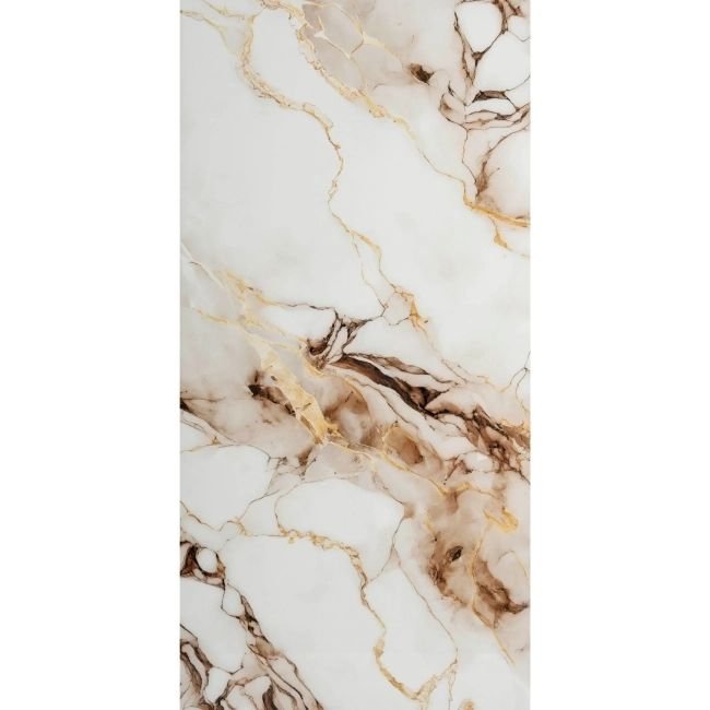 Napoli Gold & White Marble Effect 60x120cm Polished Porcelain Tile - TILES Paradise