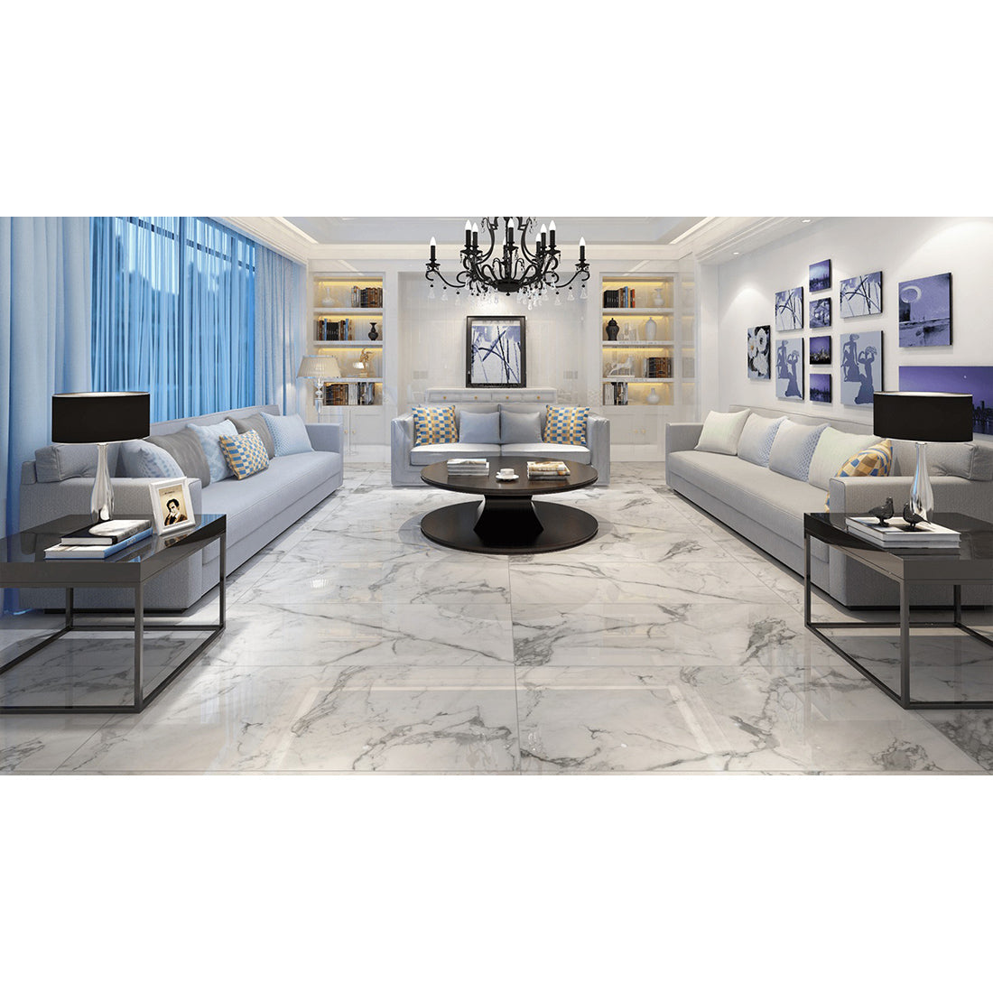 Job Lot: 83 Tiles (30 sq.m) Crystal Grey Marble Effect 60x60cm Matt Anti-Slip Porcelain Wall and Floor Tile