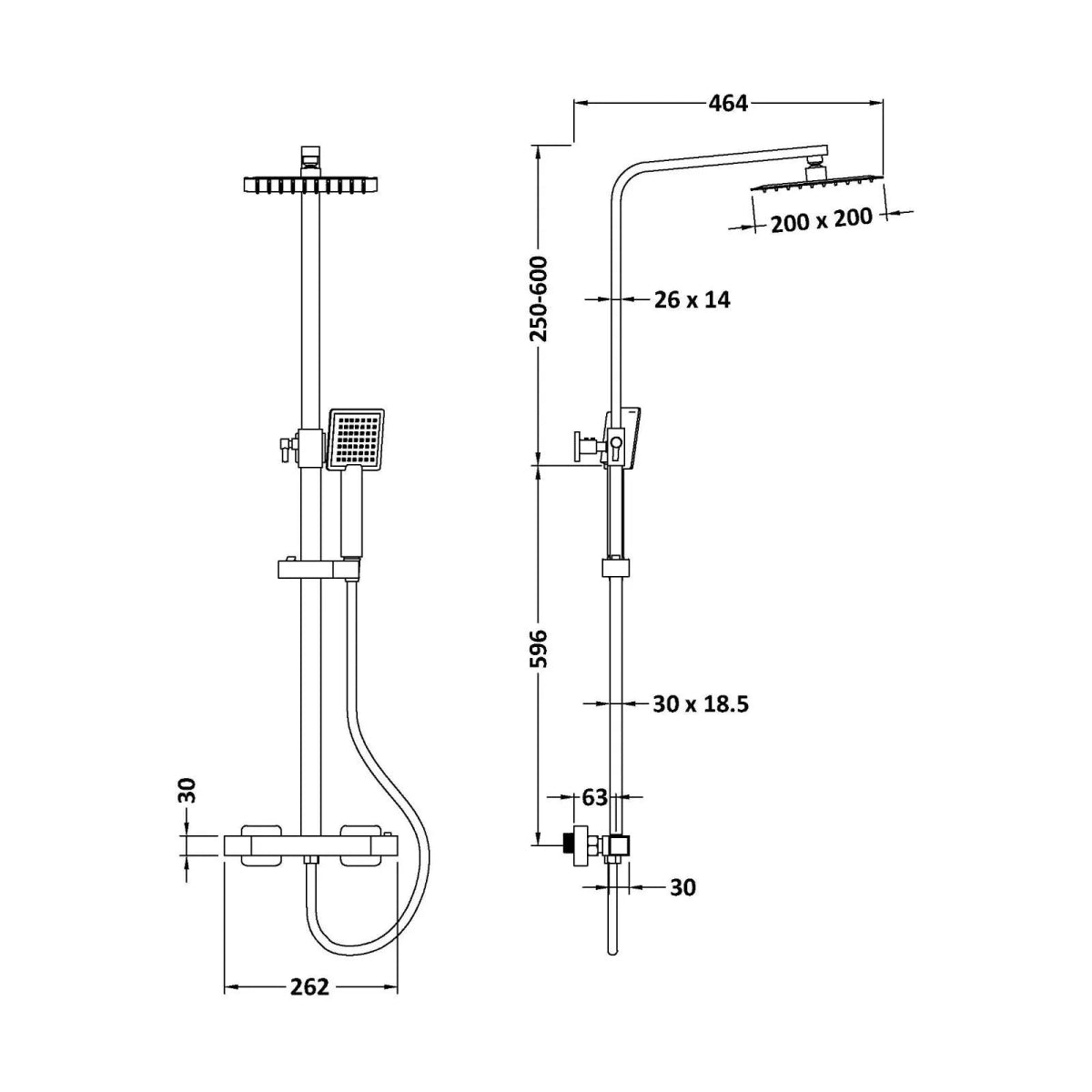 Nuie Brushed Brass Thermostatic Shower Set – Square Head & Handset, Twin Outlet Rigid Riser Kit - TILES Paradise