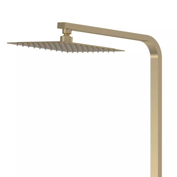 Nuie Brushed Brass Thermostatic Shower Set – Square Head & Handset, Twin Outlet Rigid Riser Kit