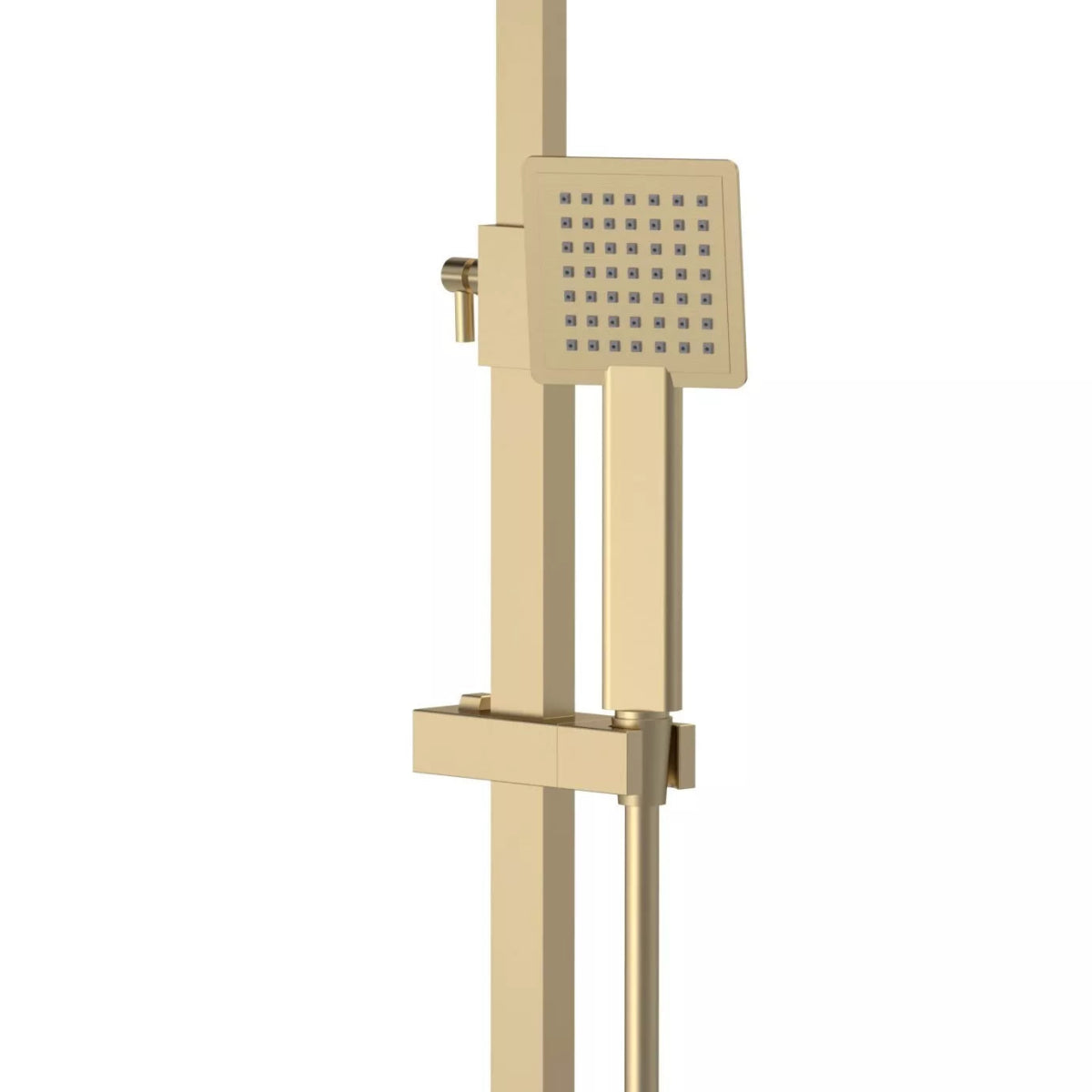 Nuie Brushed Brass Thermostatic Shower Set – Square Head & Handset, Twin Outlet Rigid Riser Kit - TILES Paradise