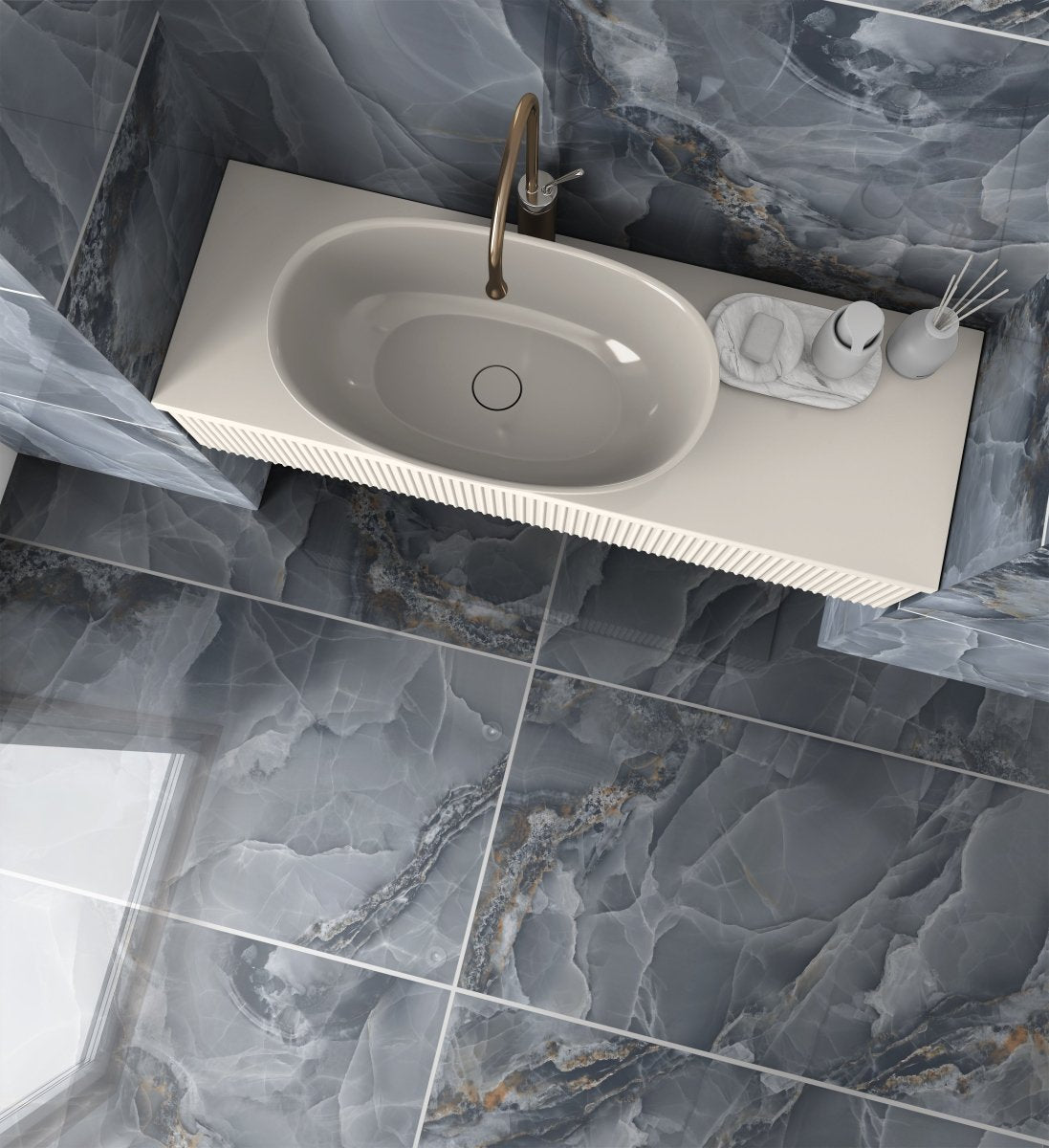 Onyx Blue Marble Effect Polished Porcelain 60x120cm Wall and Floor Tile - TILES Paradise