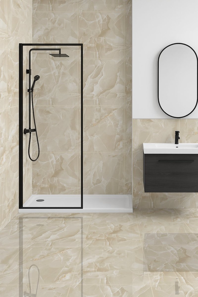 Onyx Cream Marble Effect Polished Porcelain 60x60cm Wall and Floor Tile - TILES Paradise