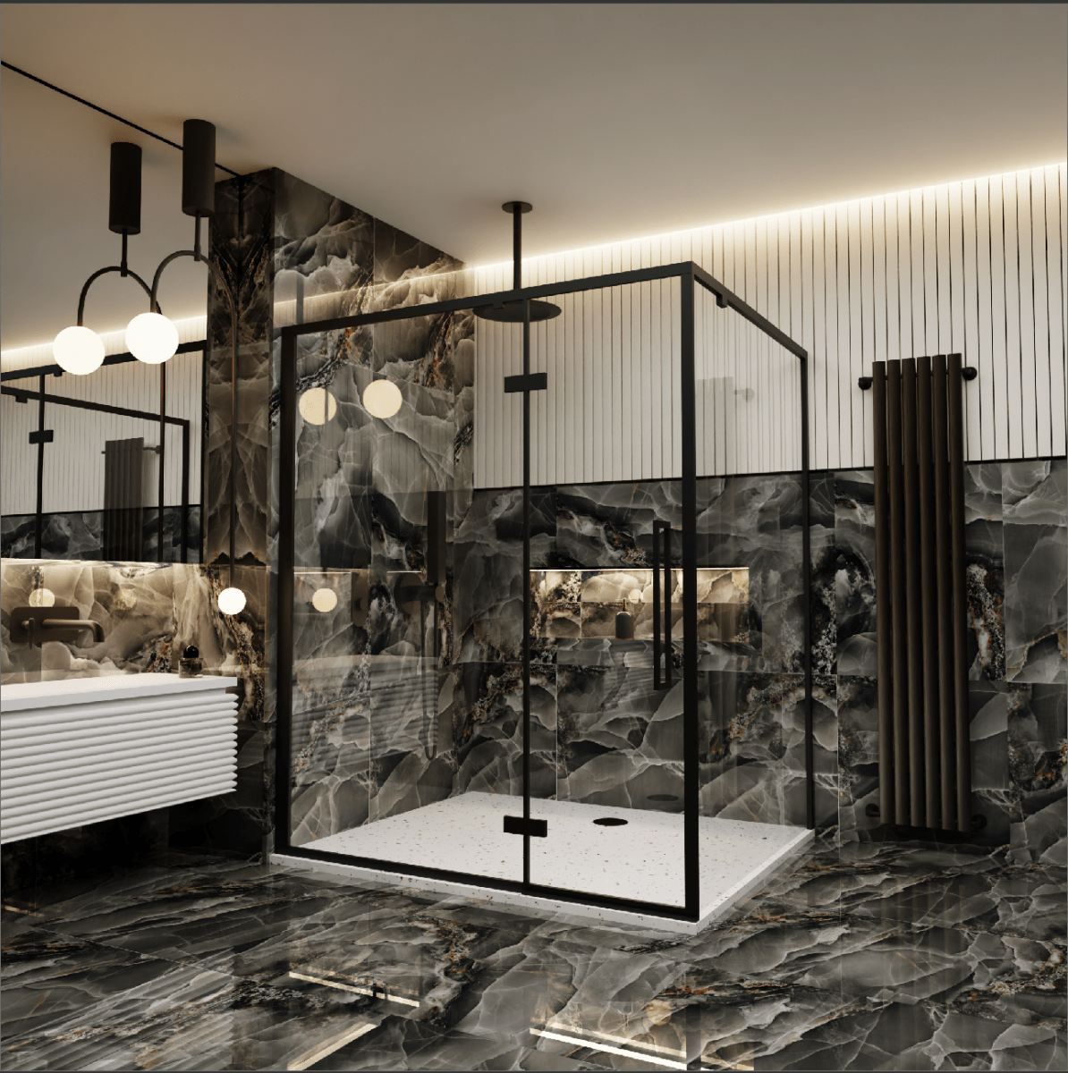 Onyx Marble Effect Dark Grey 60x120cm Polished Porcelain Wall and Floor Tile - TILES Paradise