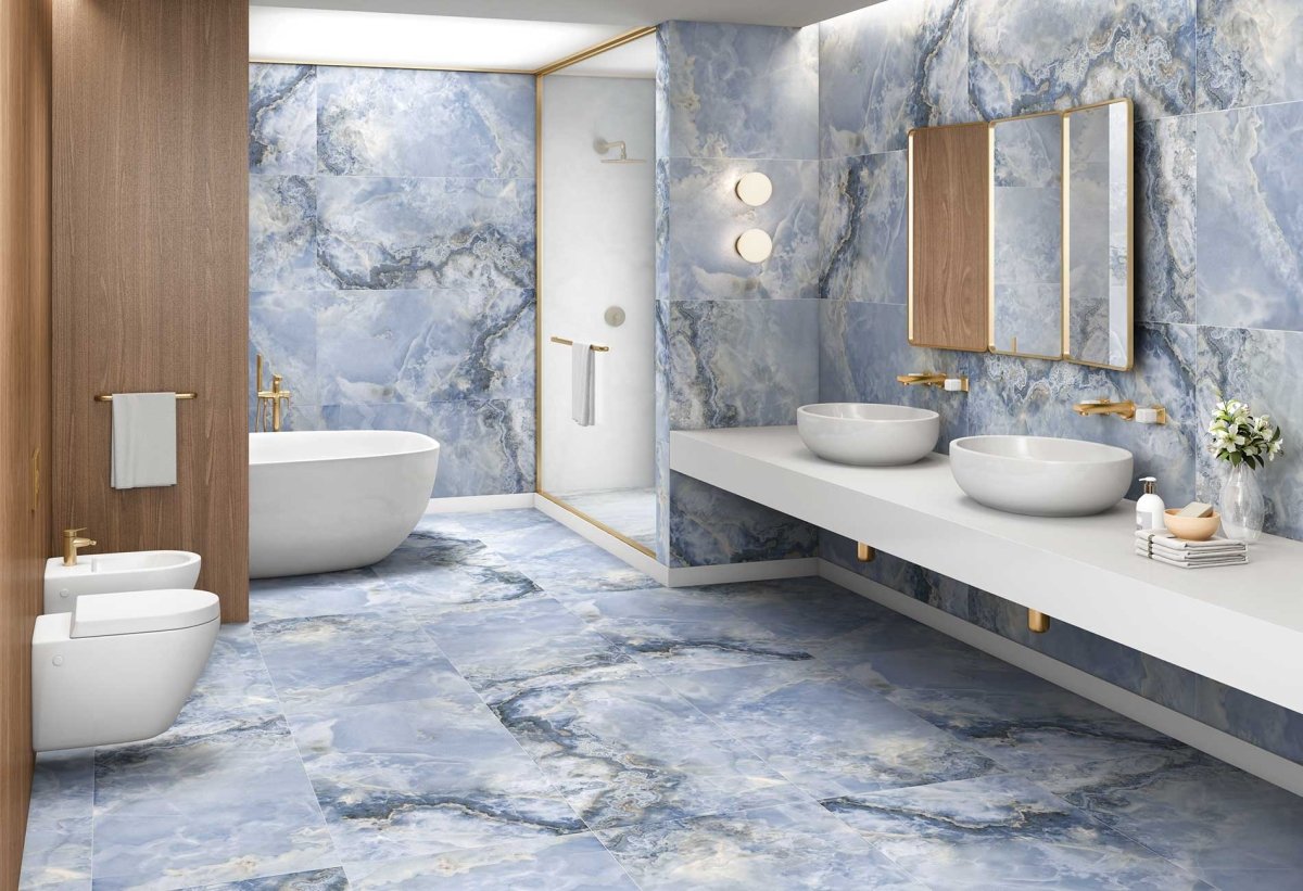 Onyx Oasis Blue 60x120cm Polished Porcelain Wall & Floor Tile - TILES Paradise
