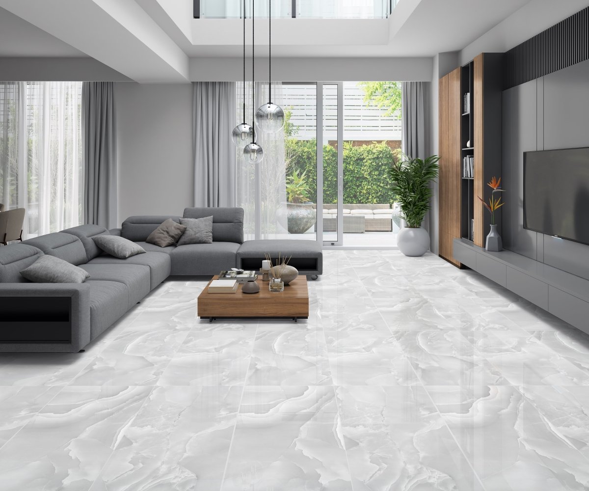 Onyx Pearl Grey Polished Porcelain 60x120cm Wall and Floor Tile - TILES Paradise