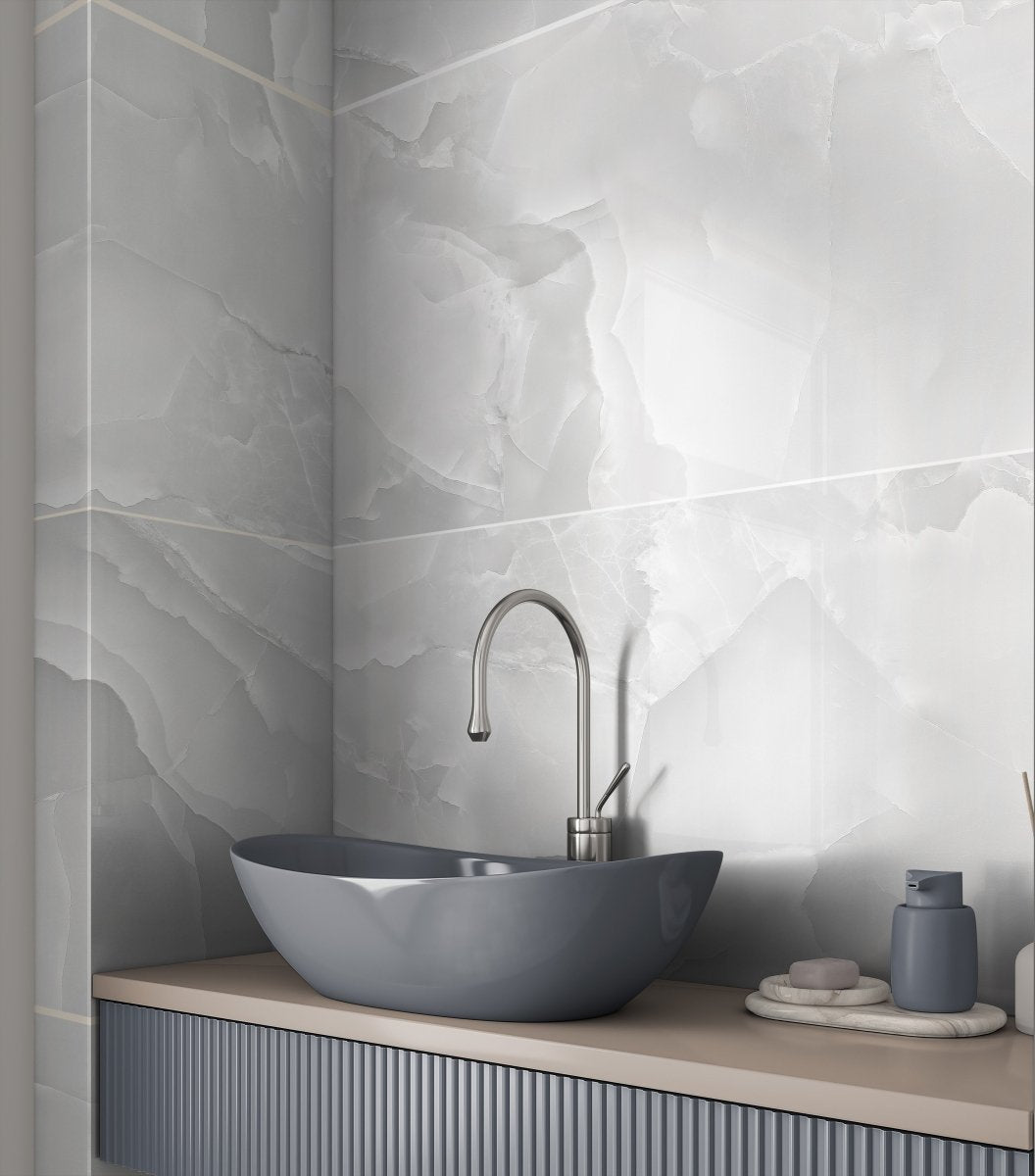 Onyx Pearl Grey Polished Porcelain 60x120cm Wall and Floor Tile - TILES Paradise