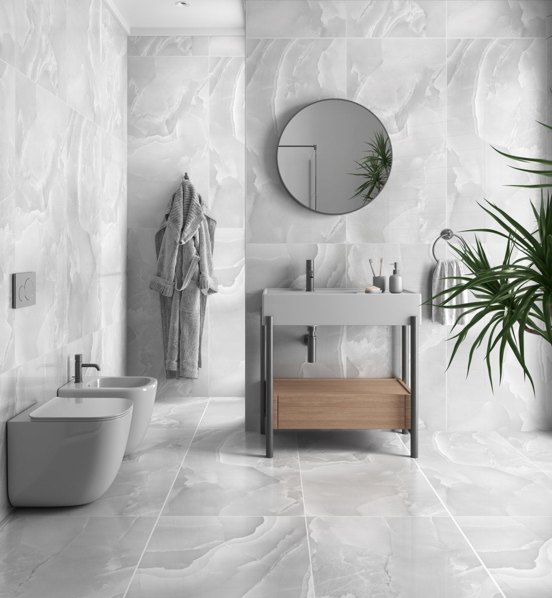 Onyx Pearl Grey Polished Porcelain 60x120cm Wall and Floor Tile - TILES Paradise