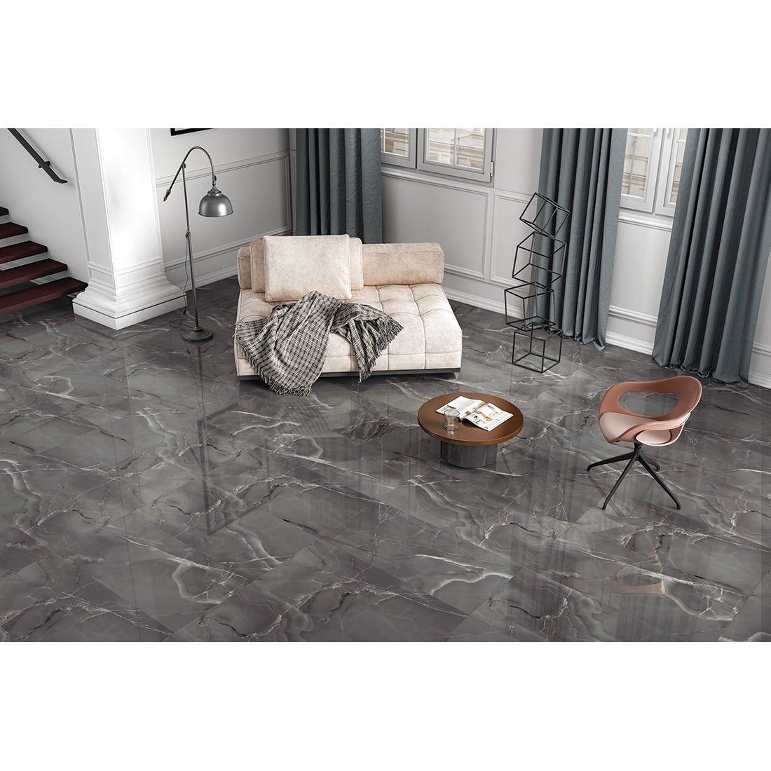 Onyx Real 60x120cm Grey Porcelain Polished Wall & Floor Tile - TILES Paradise