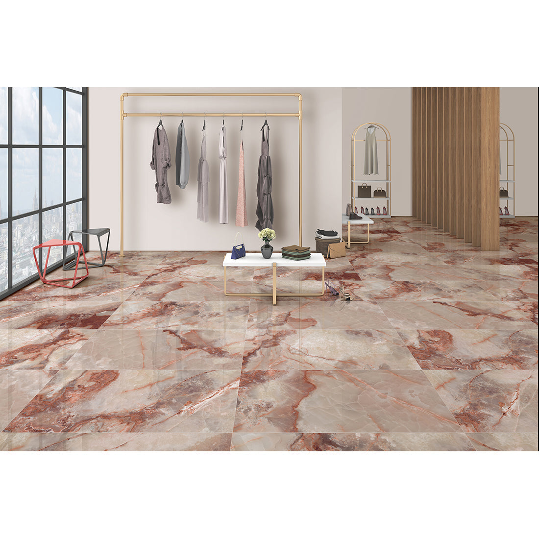 Job Lot: 44 Tiles (32 sq.m) Jewel Onyx Pink 60x120cm Polished Porcelain Wall & Floor Tile