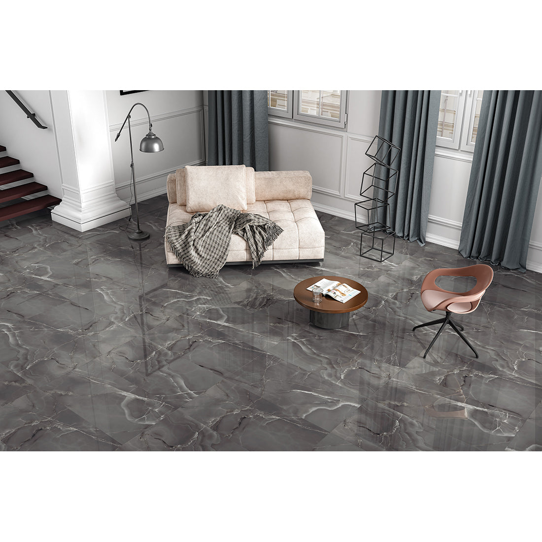 Onyx Real 60x120cm Grey Porcelain Polished Wall & Floor Tile