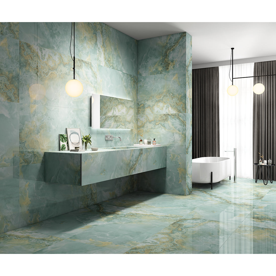 Pallet Deal: 56 Tiles (40 sq.m) Onyx Oasis Green 60x120cm Polished Porcelain Wall & Floor Tile