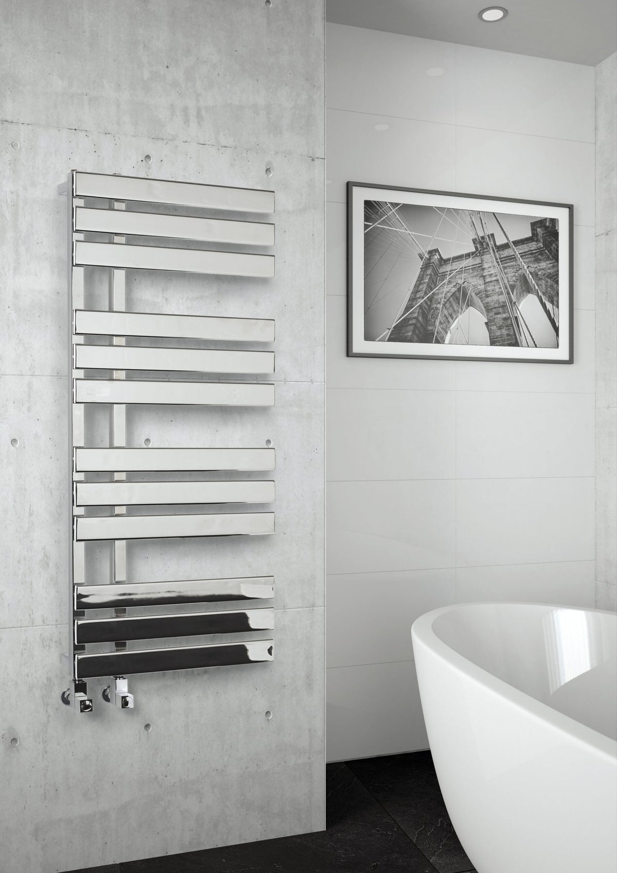 Orenza 1180x500mm Chrome Flat Panel Heated Towel Rail – 1180x500mm