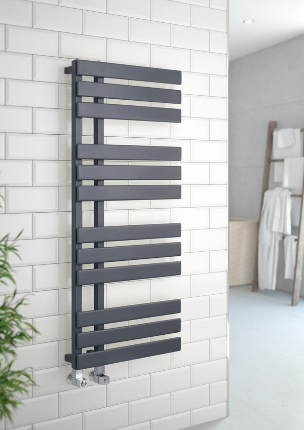 Orenza 1180x500mm Textured Grey Flat Panel Heated Towel Rail – 1180x500mm