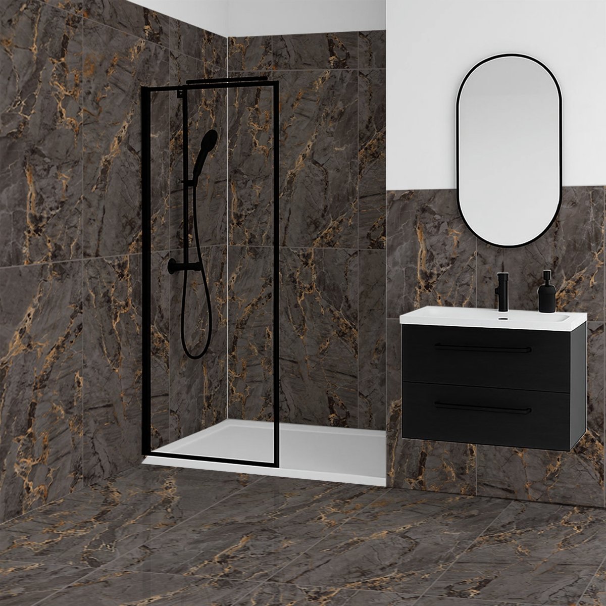 Ozial Dark Grey Gold Marble Effect Polished Porcelain 60x120cm Wall & Floor Tile - TILES Paradise