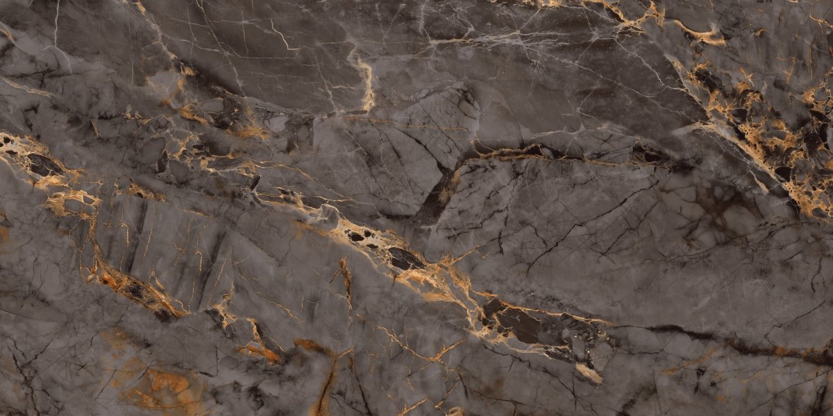Ozial Dark Grey Gold Marble Effect Polished Porcelain 60x120cm Wall & Floor Tile - TILES Paradise