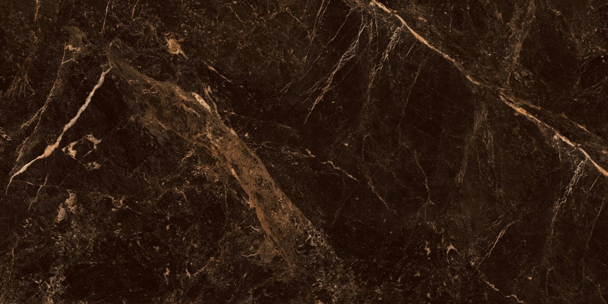 Palazzo Black & Gold Marble Effect Polished Porcelain Tile — 60x120cm Wall & Floor Tile - TILES Paradise