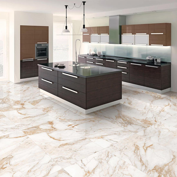 Pallet Deal: 160 Tiles (57 sq.m) Icon Gold 60x60cm White Polished Porcelain Kitchen Bathroom Wall Floor Tiles