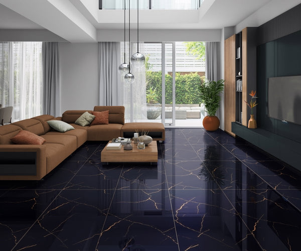 Job Lot: 42 Tiles (30 sq.m) Marquina Black & Gold Marble Effect Polished Porcelain 60x120cm Wall & Floor Tile