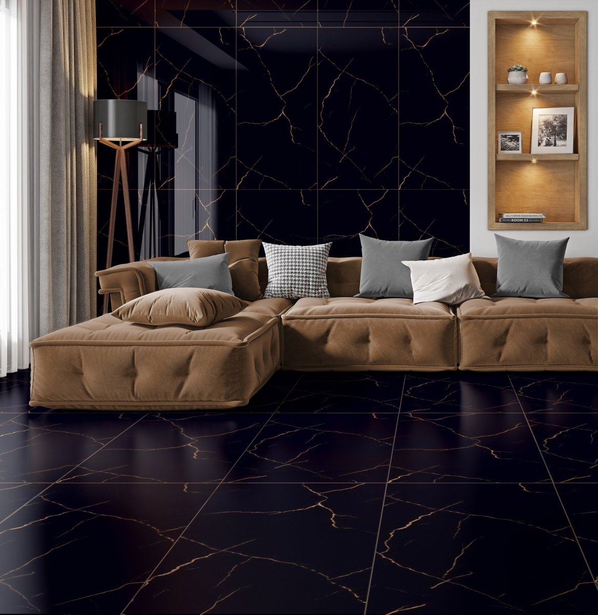 Pallet Deal: 64 Tiles (46 sq.m) Marquina Black & Gold Marble Effect Polished Porcelain 60x120cm Wall & Floor Tile - TILES Paradise