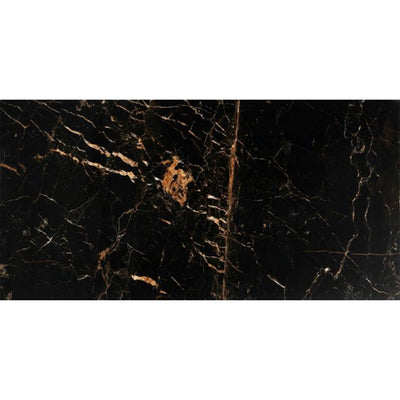 Black & Gold Marble Effect Porcelain Tile 60x120cm with rich golden veins and polished surface finish.