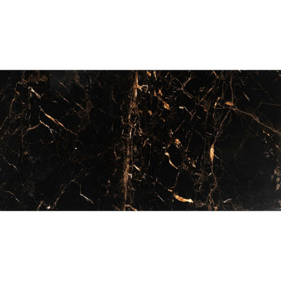 Black & Gold Marble Effect Porcelain Tile 60x120cm with polished finish for wall and floor use."