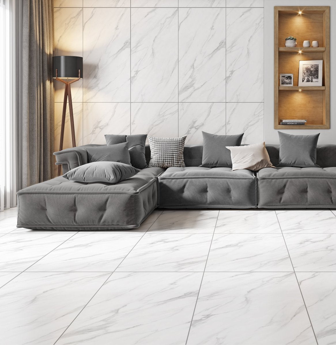 Pallet Deal: 64 Tiles (46 sq.m) Statuario Carrara White Matt Anti - Slip Marble Effect Porcelain 60x120cm Kitchen & Bathroom Wall and Floor Tile - TILES Paradise