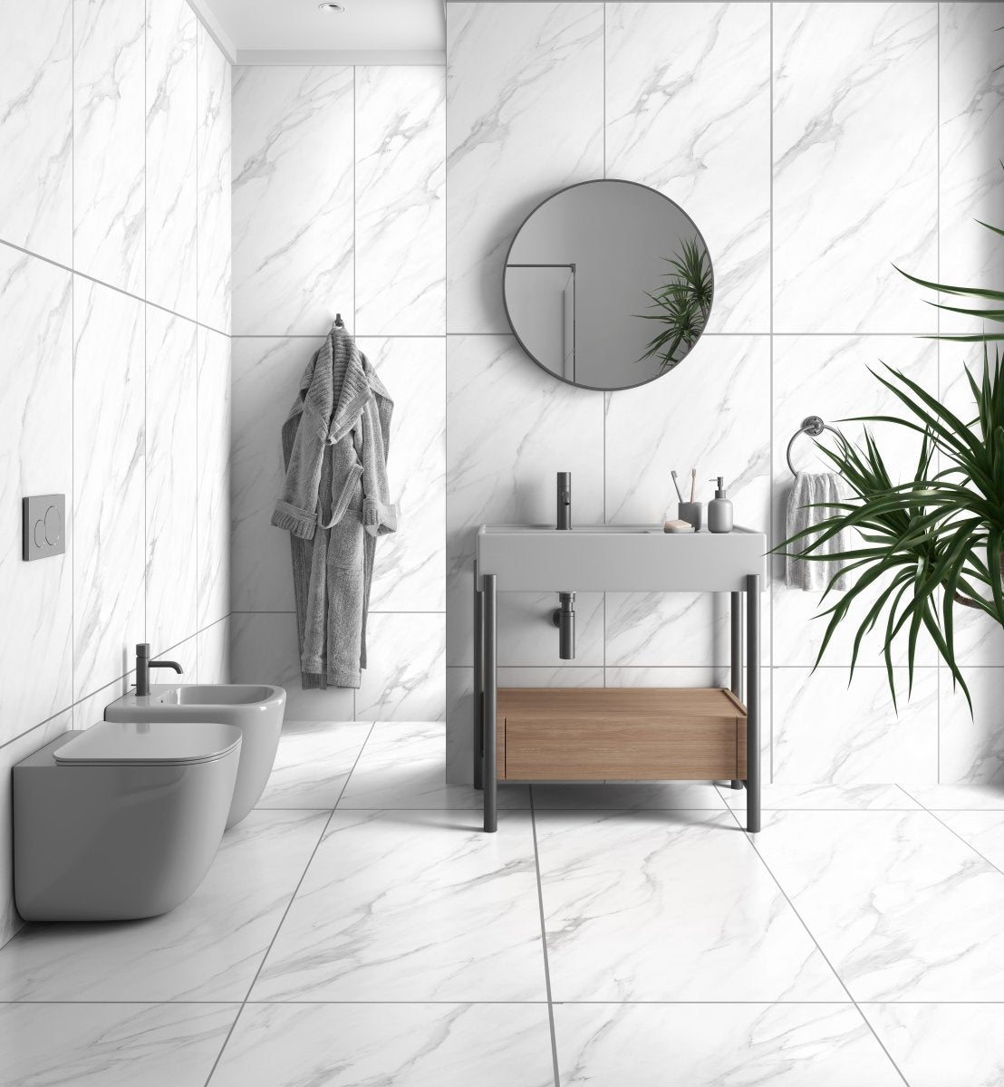 Pallet Deal: 64 Tiles (46 sq.m) Statuario Carrara White Matt Anti - Slip Marble Effect Porcelain 60x120cm Kitchen & Bathroom Wall and Floor Tile - TILES Paradise