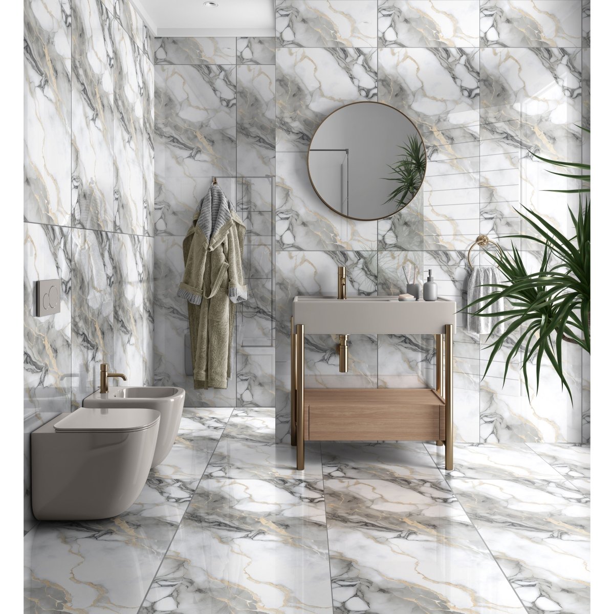 Pallet Deal: 64 Tiles (46sq.m) Afyon Grey Gold Polished 60x120cm Porcelain Wall and Floor Tile - collection - TILES Paradise