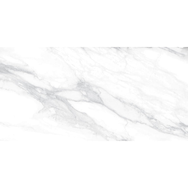 Pantheon Carrara White Marble Effect Polished Porcelain Wall & Floor Tile 60x120cm