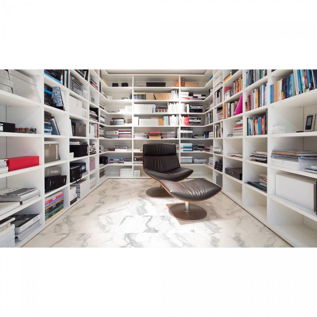 Statuario Carrara White Polished Marble Effect Porcelain 60x60cm Wall and Floor Tile