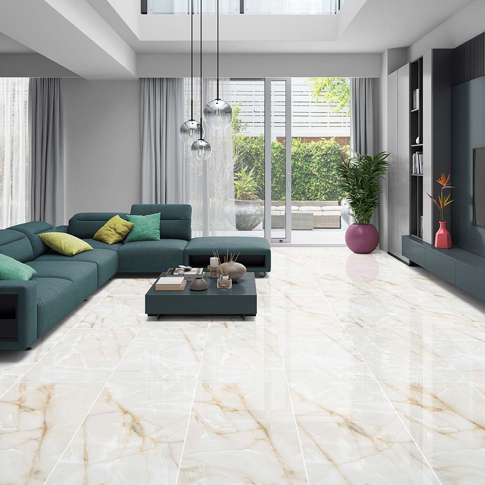 Persian Onyx Gold White Glossy Porcelain Tiles 60x120cm Wall & Floor Tile - TILES Paradise
