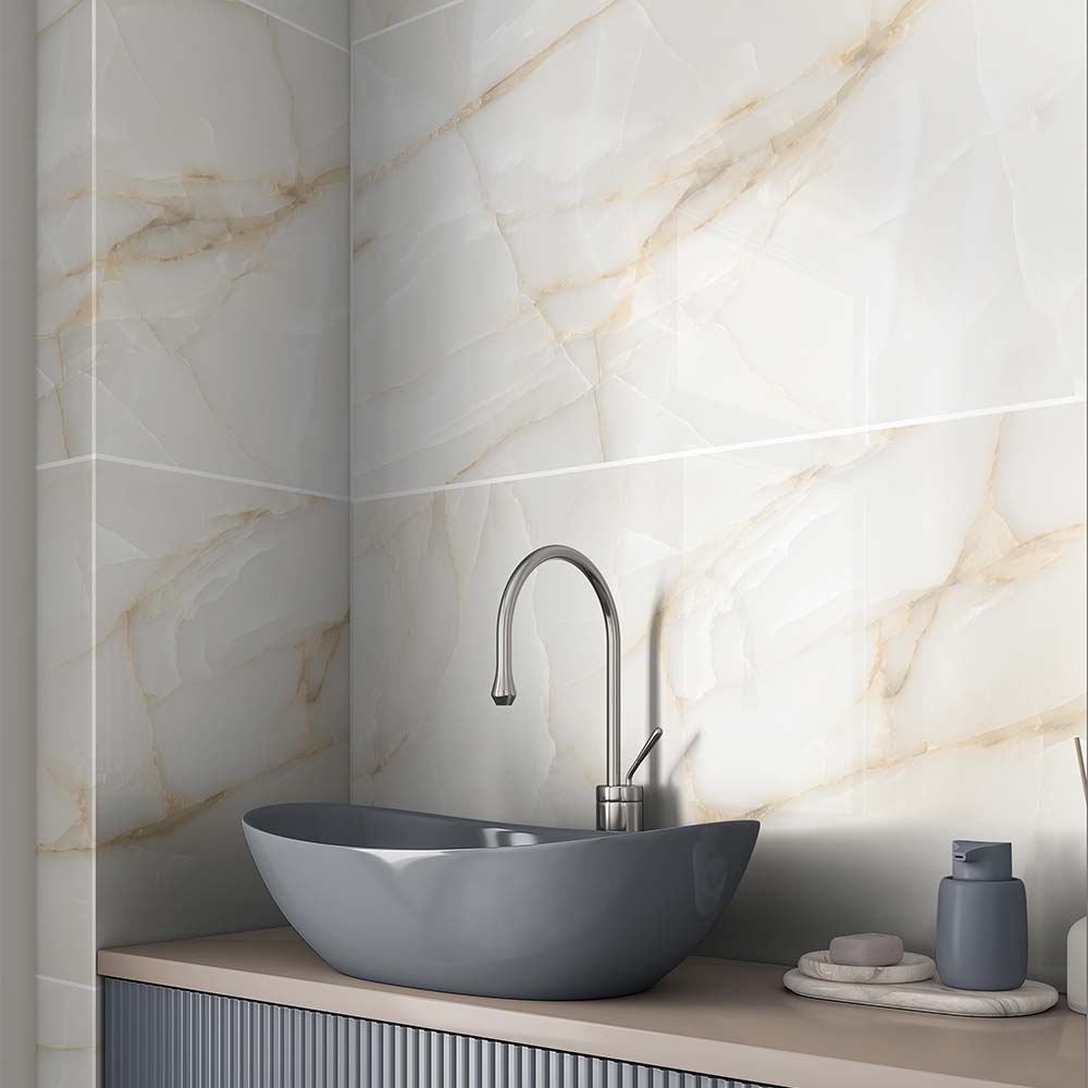 Persian Onyx Gold White Glossy Porcelain Tiles 60x120cm Wall & Floor Tile - TILES Paradise