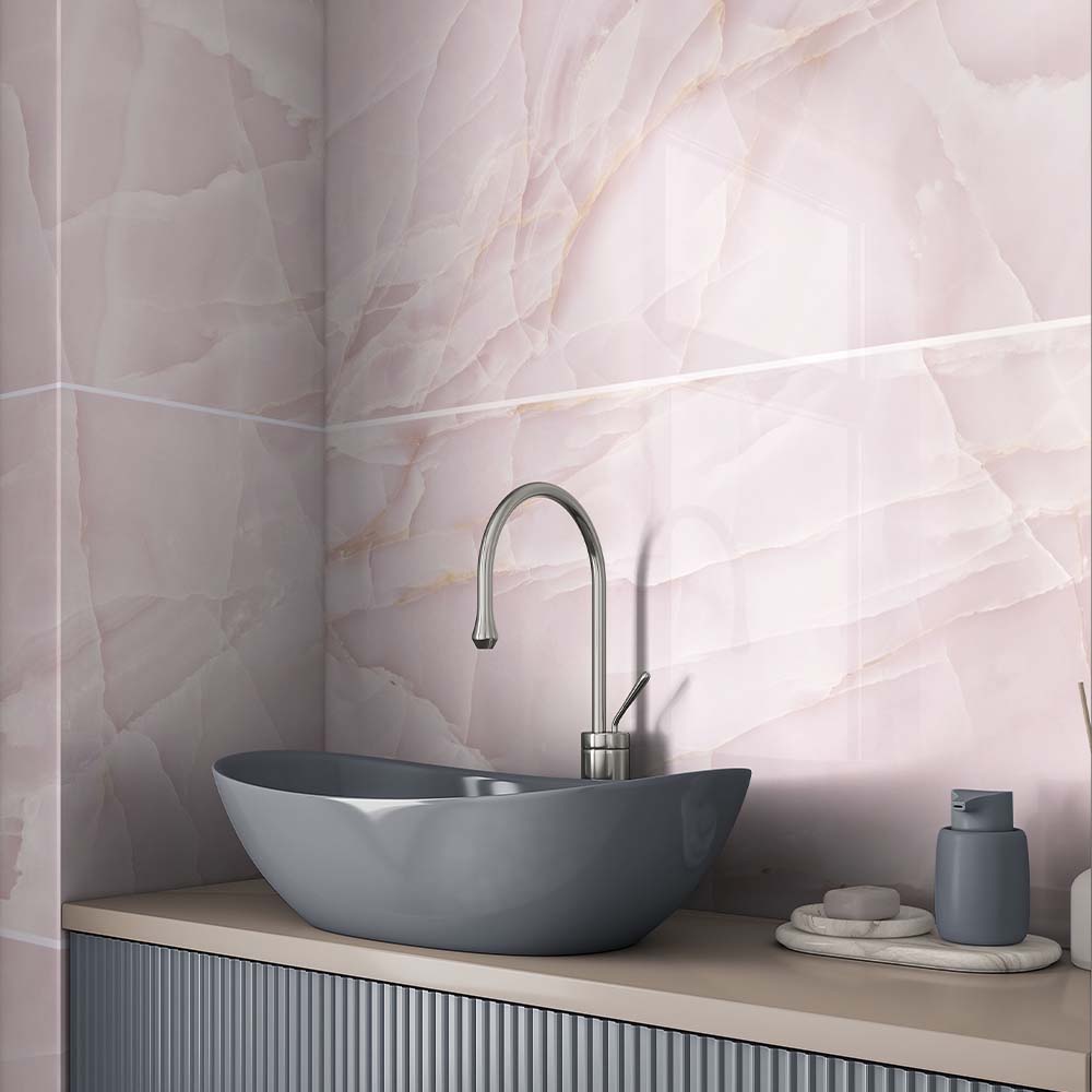 Persian Onyx Pink Gloss Porcelain Tiles 60x120cm Wall & Floor Tile - TILES Paradise