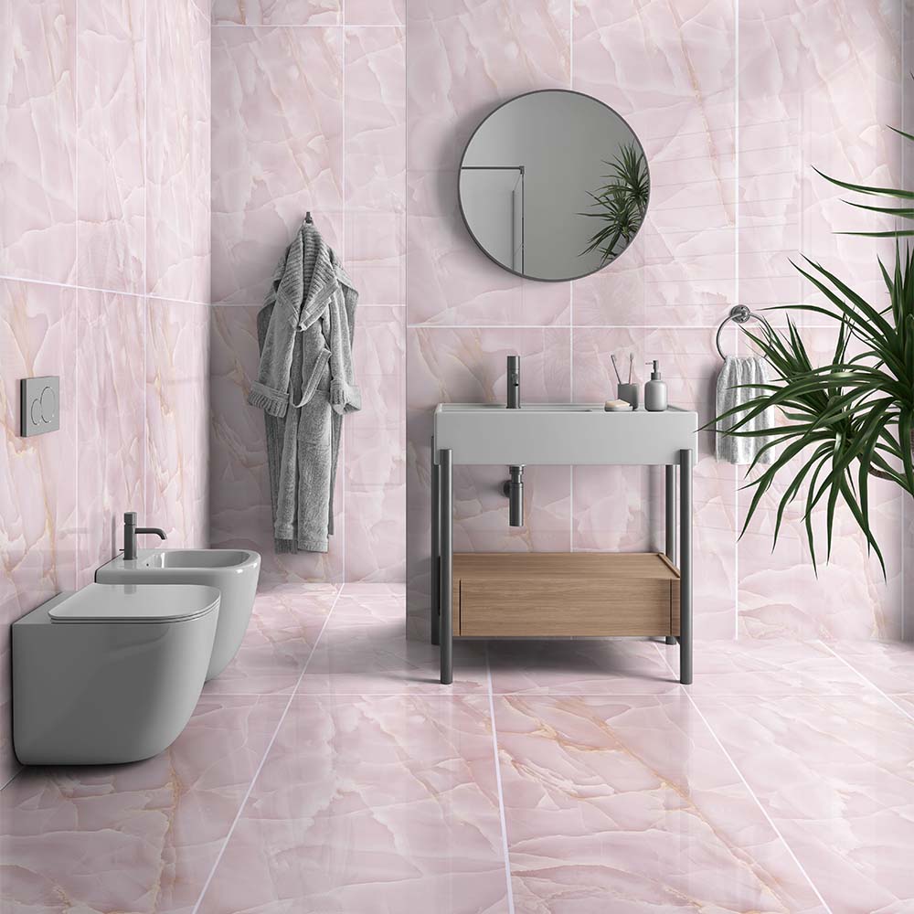 Persian Onyx Pink Gloss Porcelain Tiles 60x120cm Wall & Floor Tile - TILES Paradise