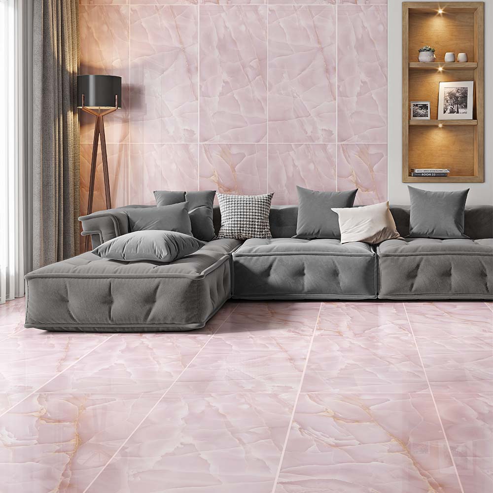 Persian Onyx Pink Gloss Porcelain Tiles 60x120cm Wall & Floor Tile - TILES Paradise