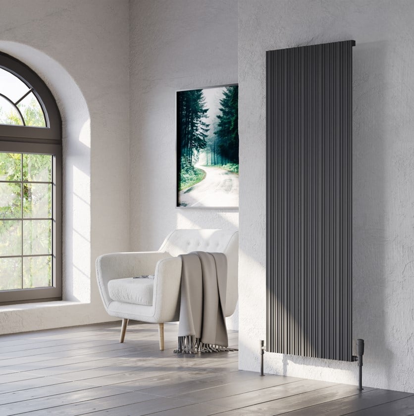 Quara Black Vertical Aluminium Radiator – Double Panel – 1775x239mm