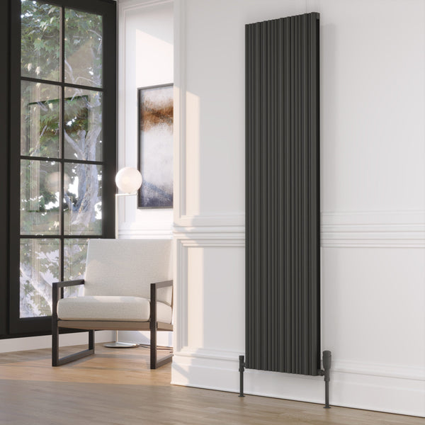 Quara Black Vertical Aluminium Radiator – Double Panel – 1775x359mm