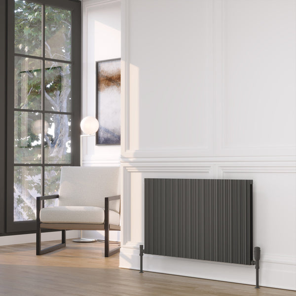 Quara Grey Horizontal Aluminium Radiator – Double Panel – 575x719mm