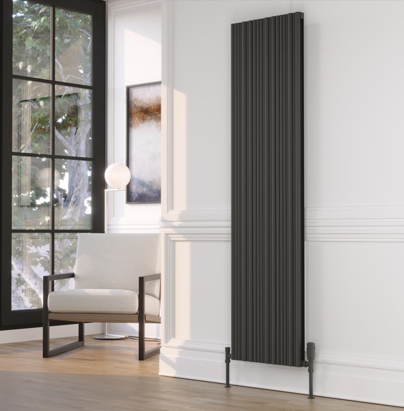 Quara Grey Vertical Aluminium Radiator – Double Panel