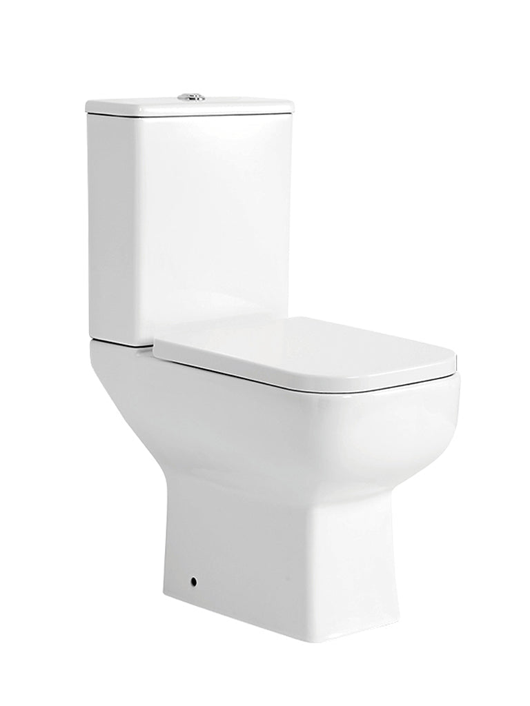 Rimless Antibacterial Close Coupled Toilet Open Back Soft Square with Slim Soft Close Seat – 600mm Projection – HYGENA Range - TILES Paradise