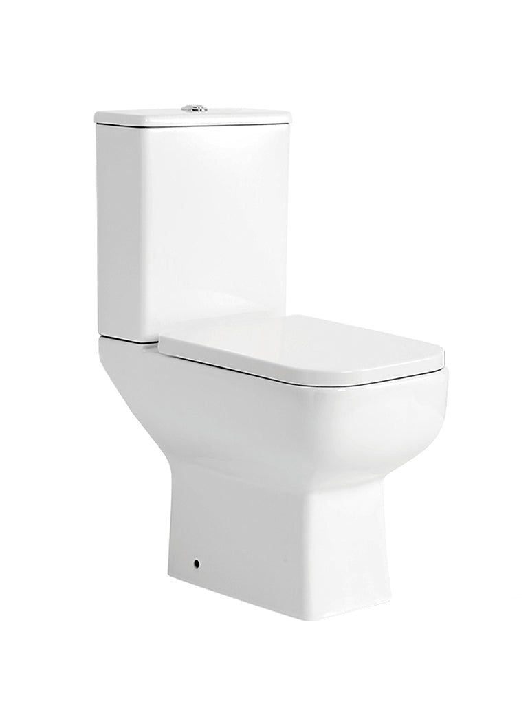 Rimless Antibacterial Close Coupled Toilet Open Back Soft Square with Slim Soft Close Seat – HYGENA Range - TILES Paradise